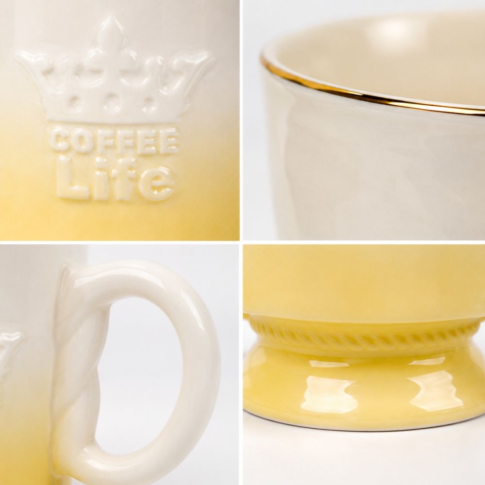 Elegant Ombre Ceramic Mug With A Rim And Raised Lettering – (10.5 X 9Cm)