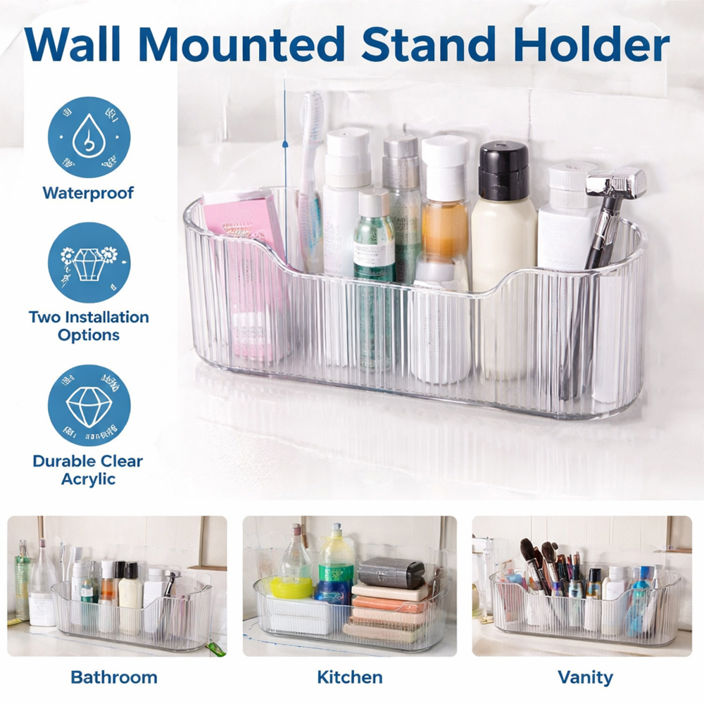 Luxury Clear Acrylic Wall-Mounted Organizer | 3-Compartment Multipurpose Storage