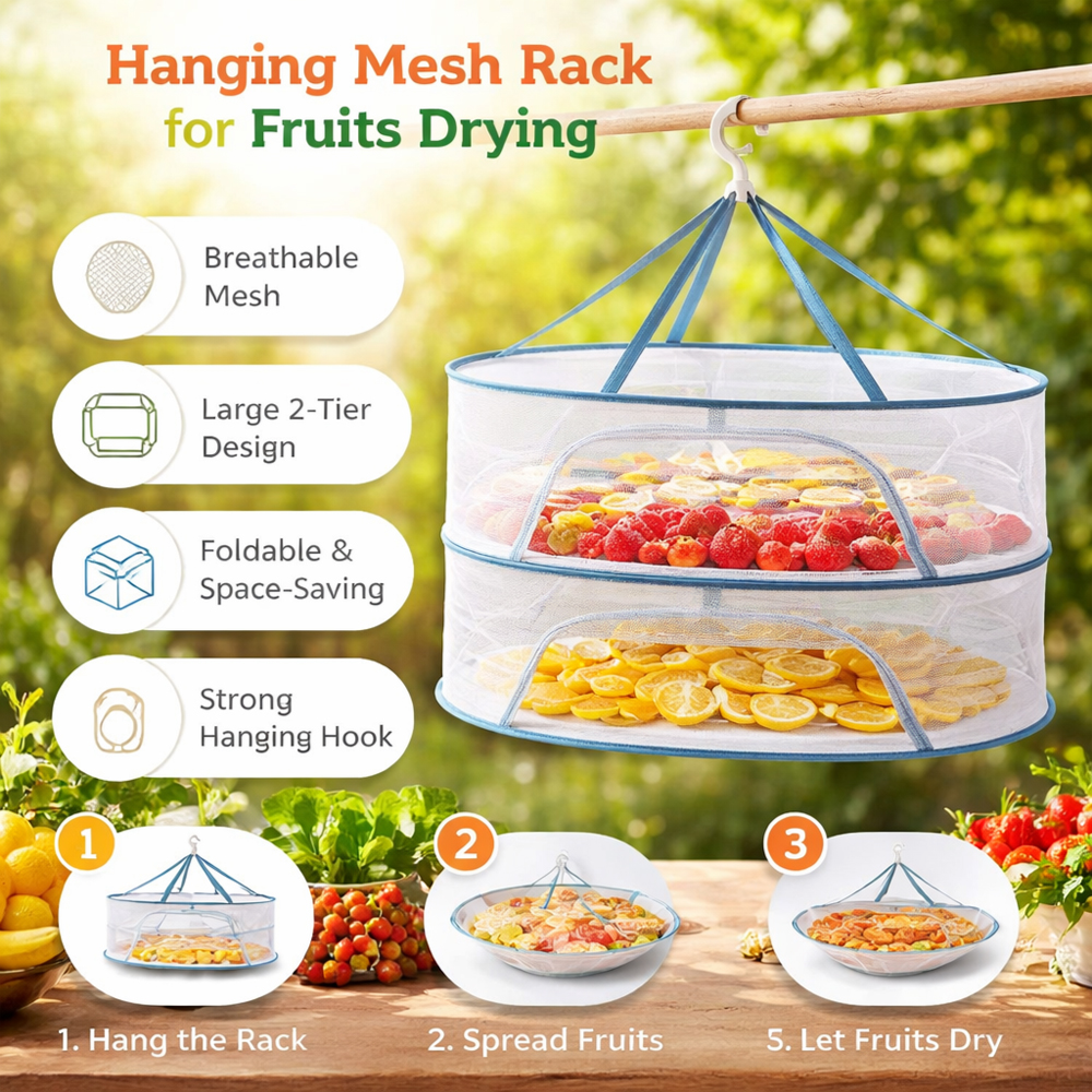 Multipurpose Hanging Clothes Drying Rack with Clips – Plastic Laundry Clip Hanger Organizer (40×40cm)