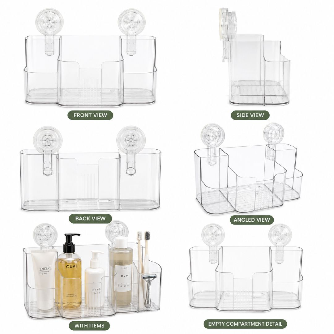 Eco-Conscious Clear Acrylic Addis Invisifix Bathroom Toothbrush Caddy Holder With Suction Mounts – 11 X 26 Cm – Transparent