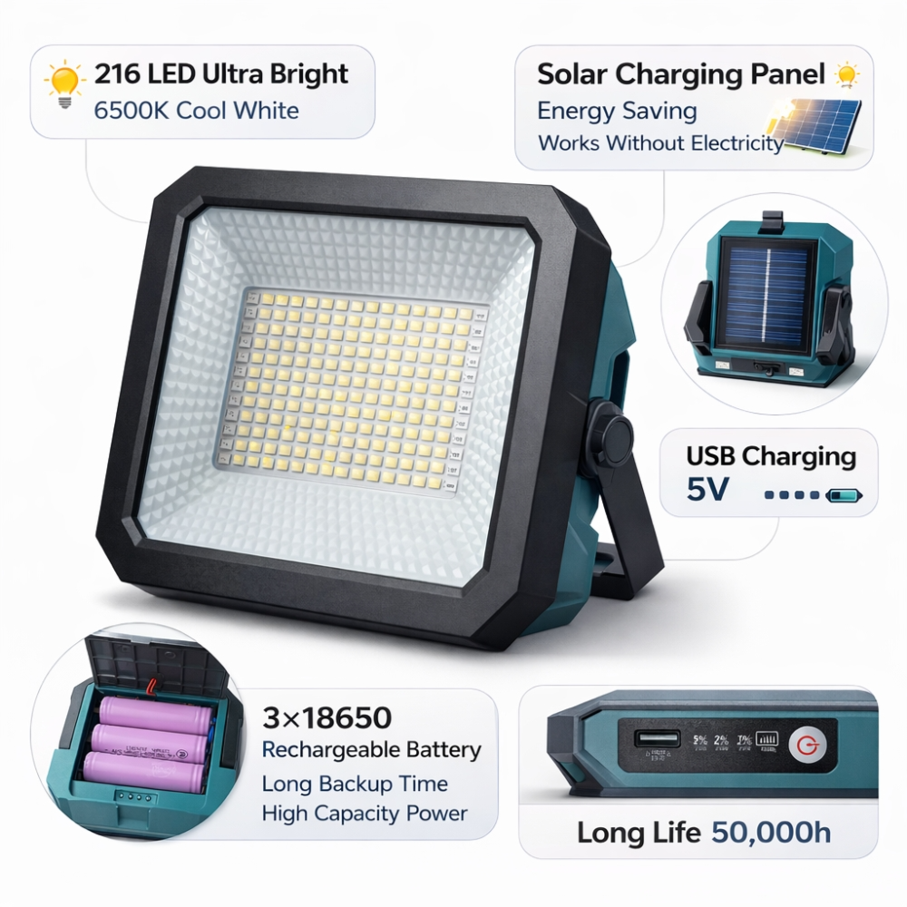 HG DUE Solar LED Emergency Light (HG 58) 216PCS LED, 370g weight