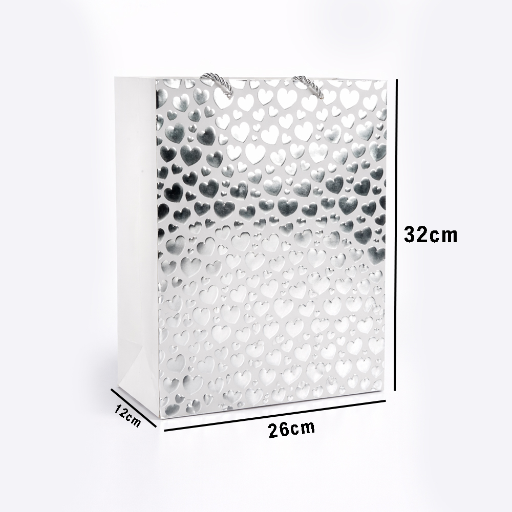 Elegant Heart Design Paper Gift Bag – Shimmering Silver (32Cm)