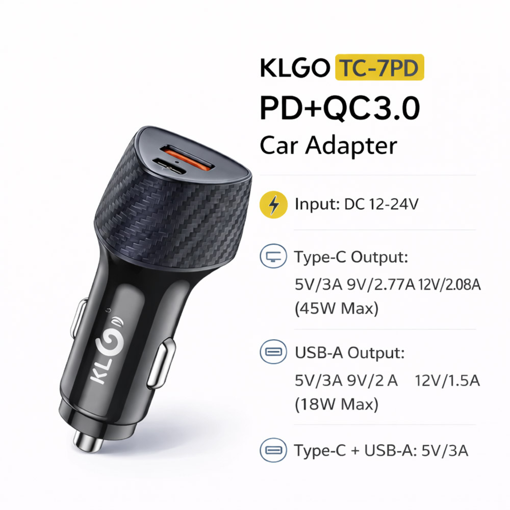 KLGO TC-7PD 45W Fast Charging Car Charger
