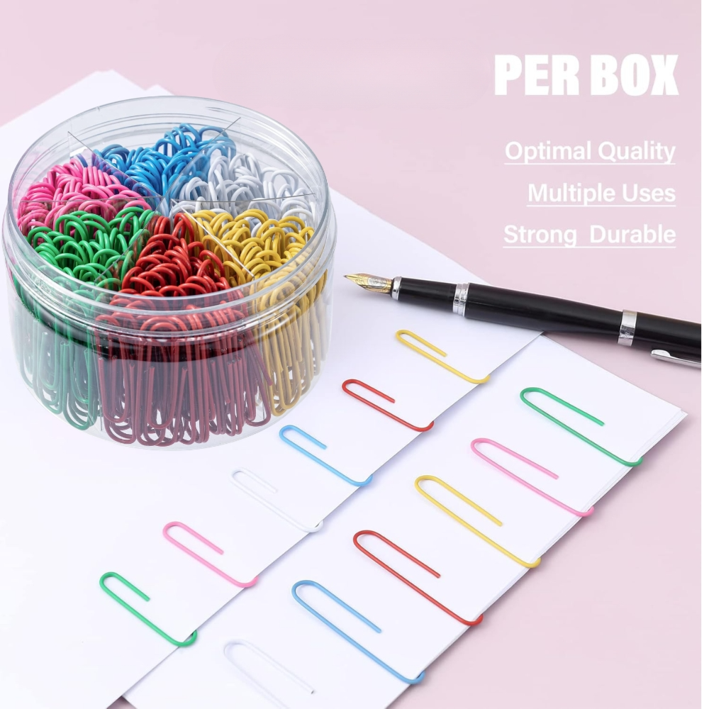 Premium Jumbo Multi-Color Paper Clips (50mm) - 6 Compartment Organizer Jar