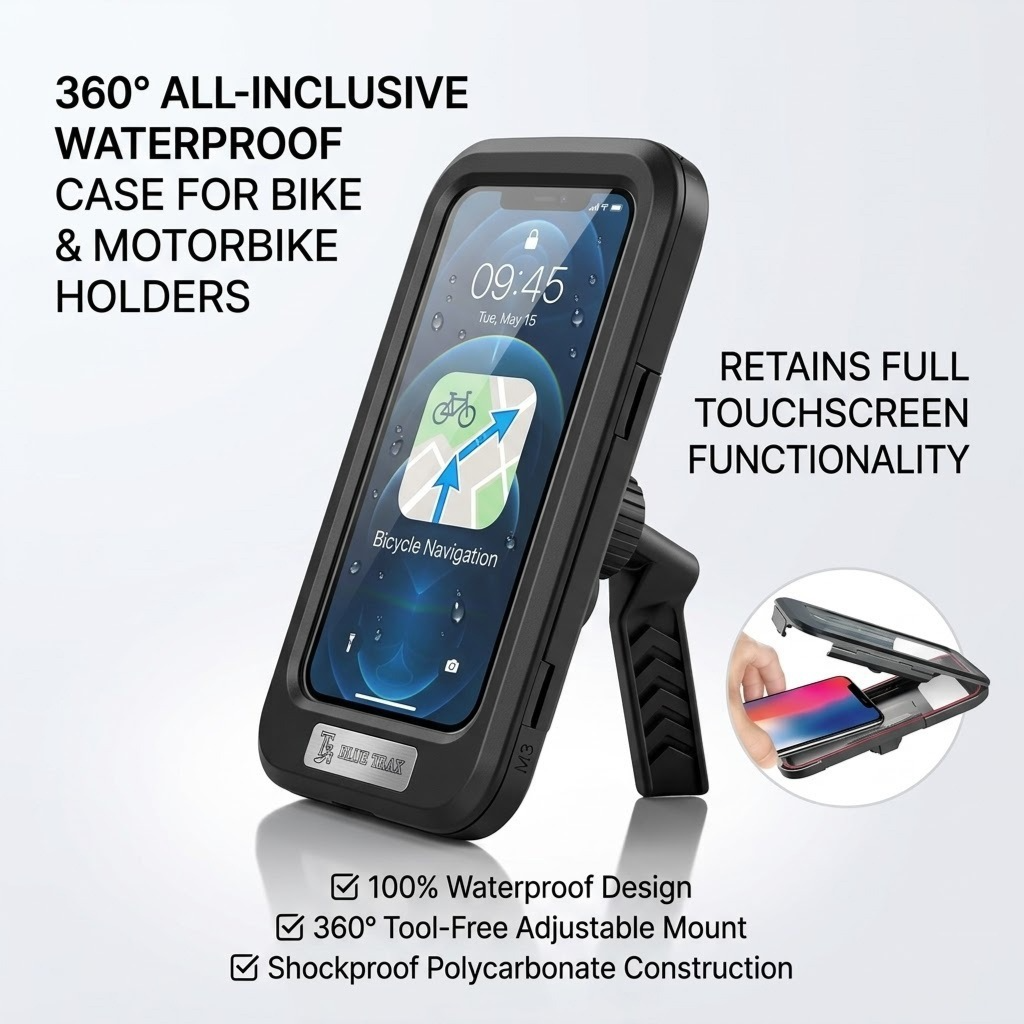 Waterproof Handlebar Phone Holder with Touch Screen Access- 360° Rotation