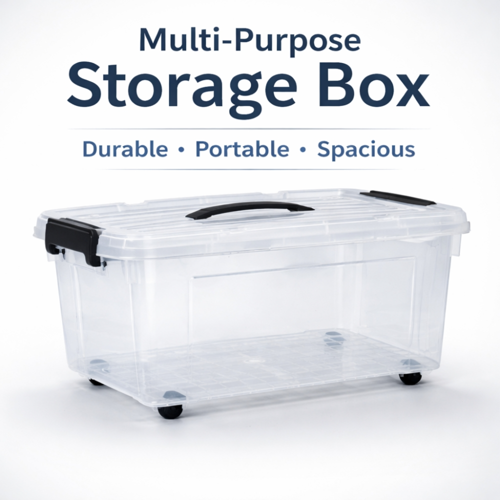 Multi-Purpose Transparent Storage Box with Smooth-Rolling Wheels- (50L)