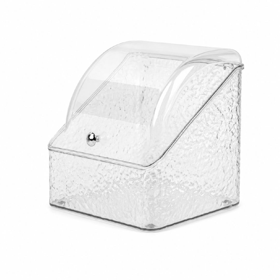 Elegant Clear Acrylic Makeup Organizer Vanity Display Box With A Textured Design – Transparent