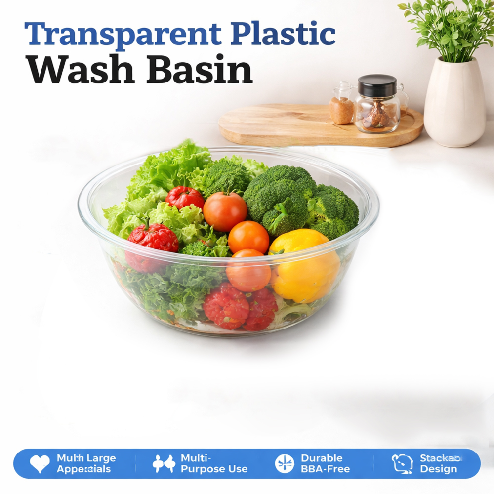 Premium Multipurpose Large Transparent Plastic Wash Basin And Clear Mixing Bowl 45cm
