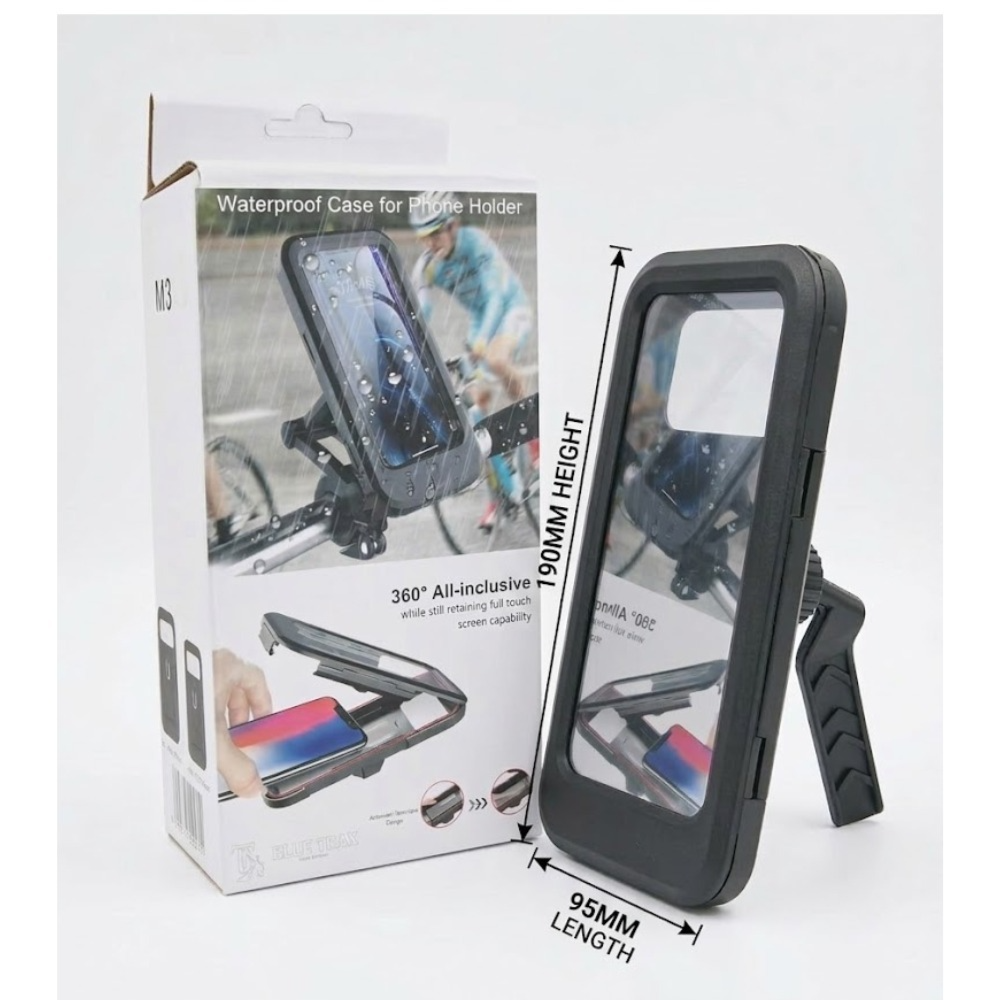Waterproof Handlebar Phone Holder with Touch Screen Access- 360° Rotation