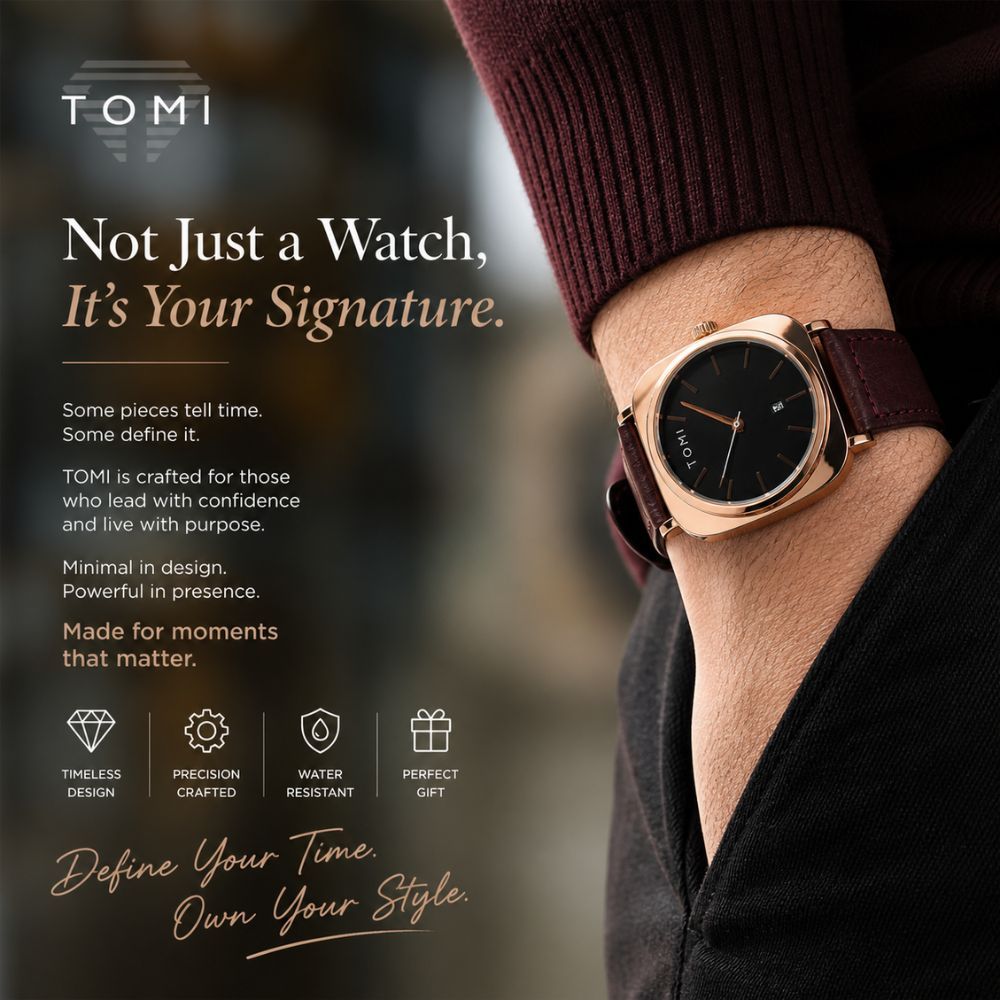 Tomi Luxury Minimalist Square Dial Leather Strap Men Watch