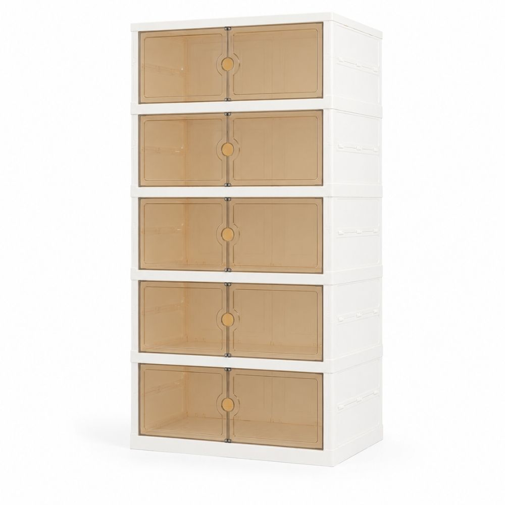 Foldable Modular 5 Tier Storage Cabinet With Magnetic Transparent Doors Home Organizer