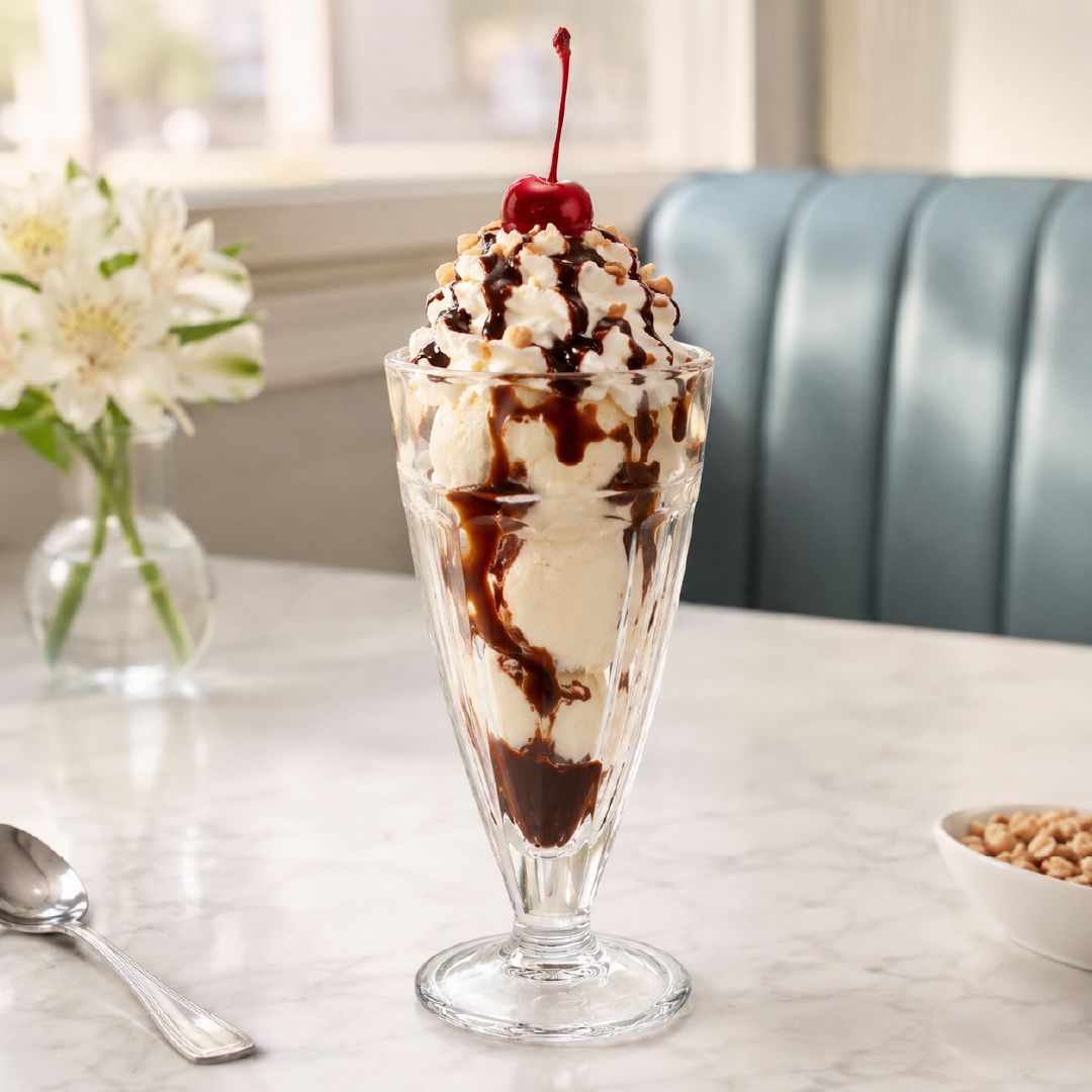 Minimalist Paneled Glass Sundae Milkshake Fountain Glass – 18 Cm – Transparent