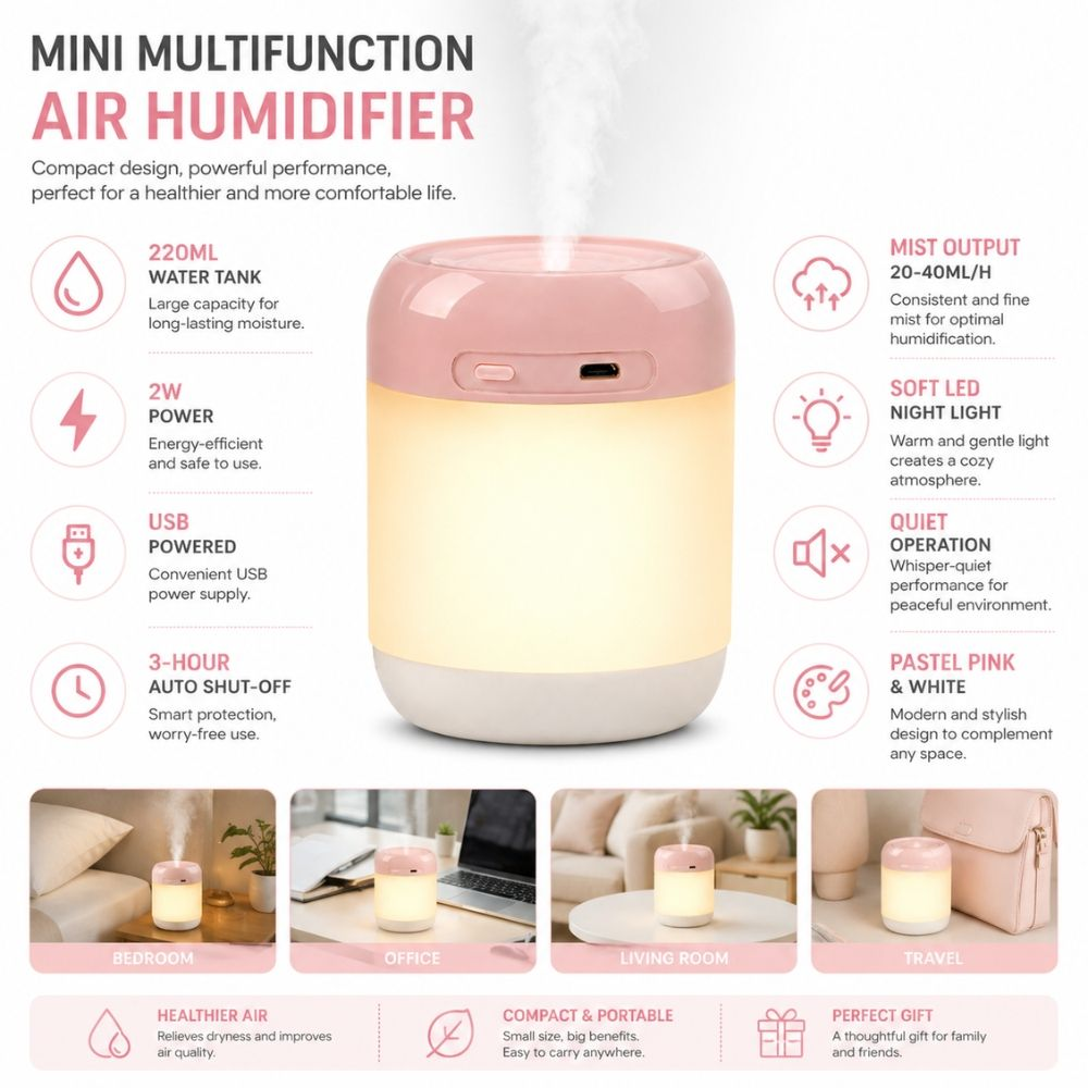 Ultra Quiet Portable Mini Usb Smart Air Humidifier And Night Light