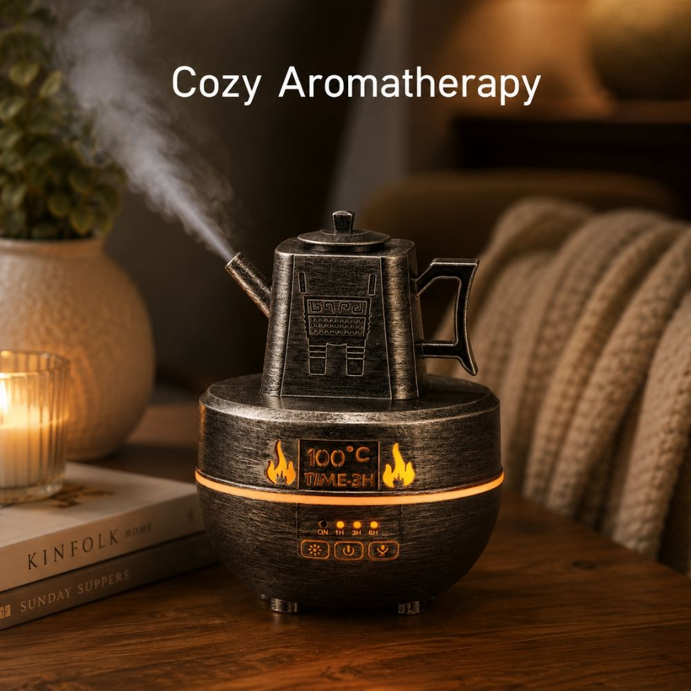 Retro Teapot Shaped Ultrasonic Essential Oil Diffuser And Cool Mist Humidifier  14 X 11.5cm