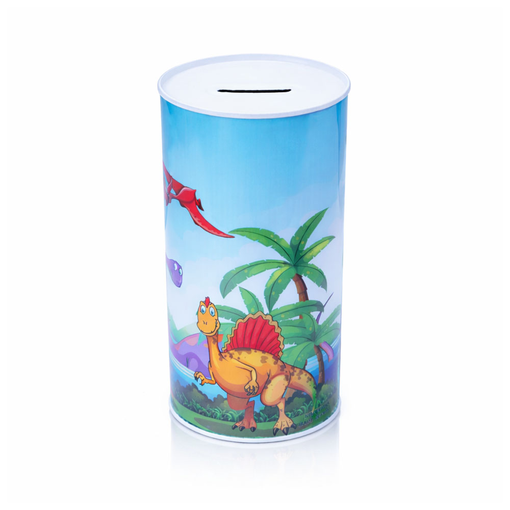 Dinosaur Themed Coin Bank - Cylindrical Money Box for Kids