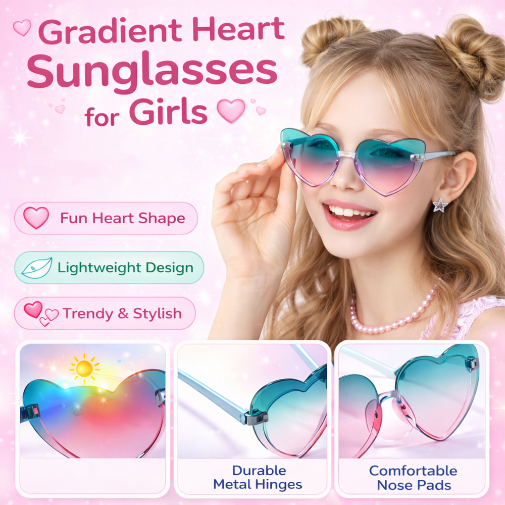 Kids Heart Shape Sunglasses – 2 Piece Set Cute Fashion Summer Sunglasses for Children