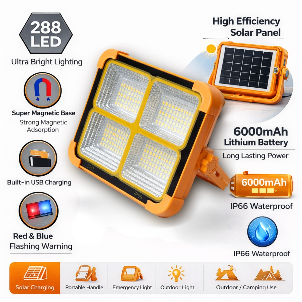HG DUE Solar LED Emergency Light (HG 66) 288PCS LED, 6000mAh Battery