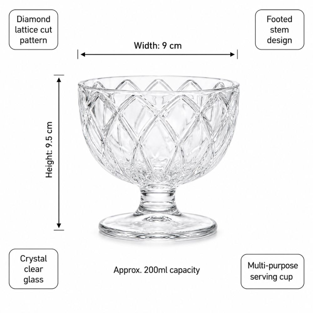 Elegant Diamond Lattice Footed Crystal Glass Dessert Serving Bowl