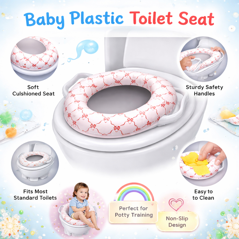 Children's Padded Soft Potty Training Seat with Side Handles - Red Bow Design Secure Anti-Slip Toddler Toilet Seat for Boys and Girls
