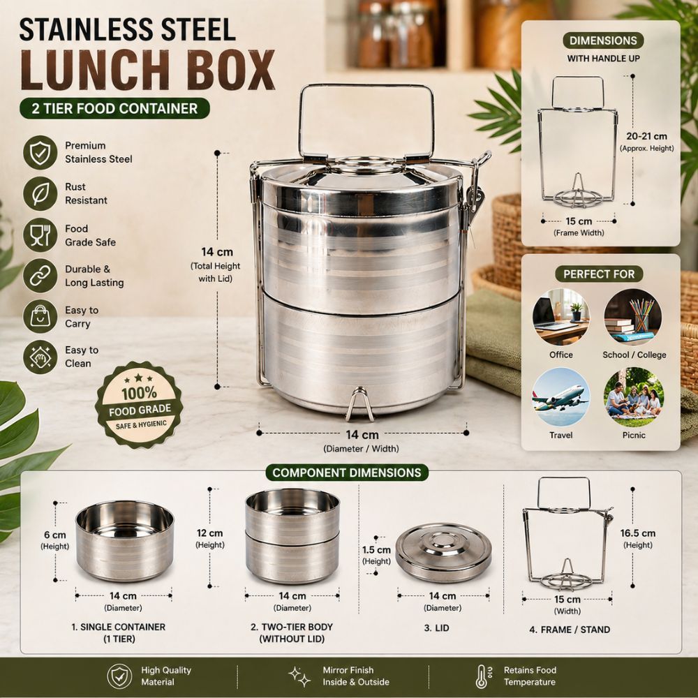 Premium Two Tier Stainless Steel Lunch Box Leak Proof Eco Friendly Portable Food Containe