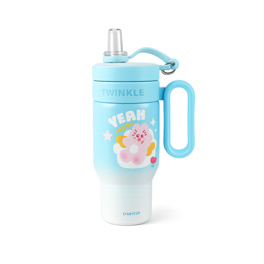 Premium Insulated Vacuum Flask Cup 27cm – Cute Cartoon Stainless Steel Thermal Bottle with Handle for Hot & Cold Drinks