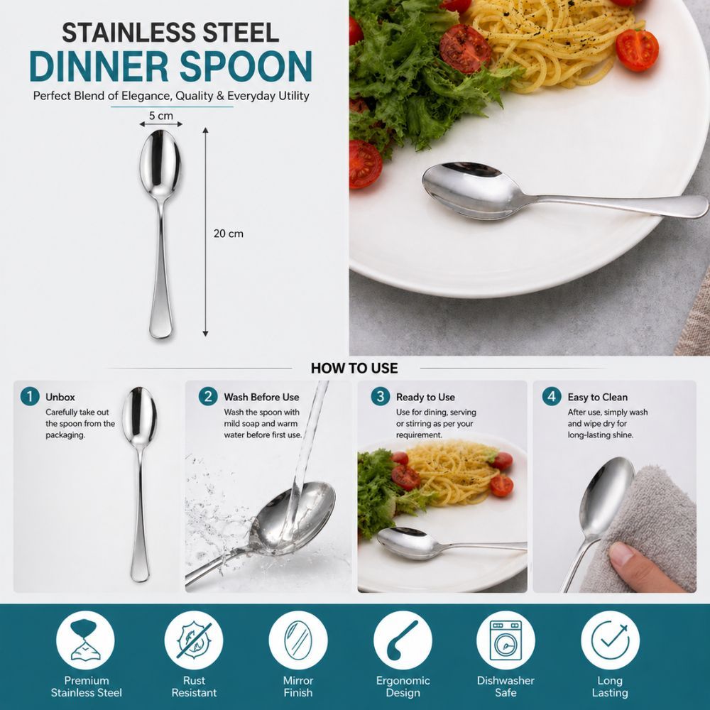 Premium Mirror Finish Stainless Steel Kitchen Dining Dinner Spoon