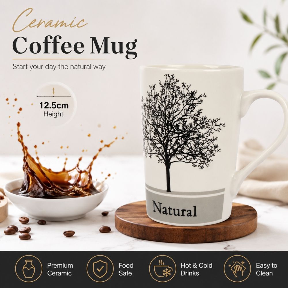 Cosmopolitan Natural Mix Ceramic Mug With A Tree Pattern And Finish – Off (12.5 X 8.5Cm)