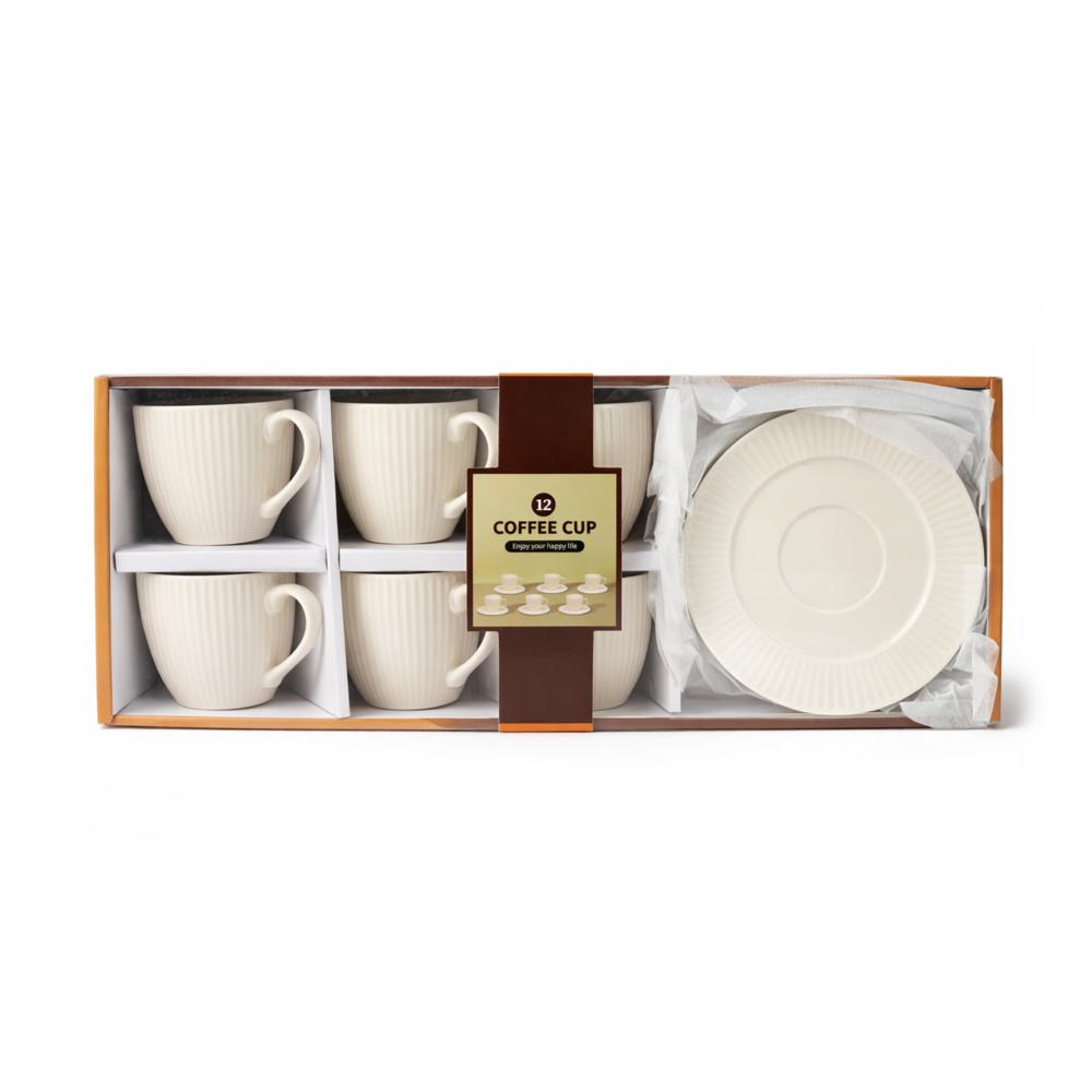 Luxury 12 PCS Ceramic Cup & Saucer Set – Elegant Tea & Coffee Serving Set