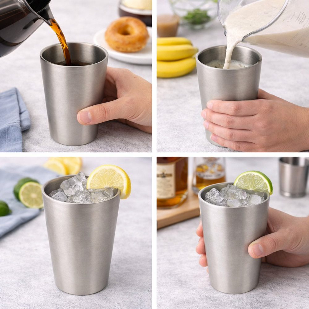 Premium Stainless Steel Drinking Cup – Unbreakable & Reusable Metal Tumbler for Camping & Home (Silver, 500ml)