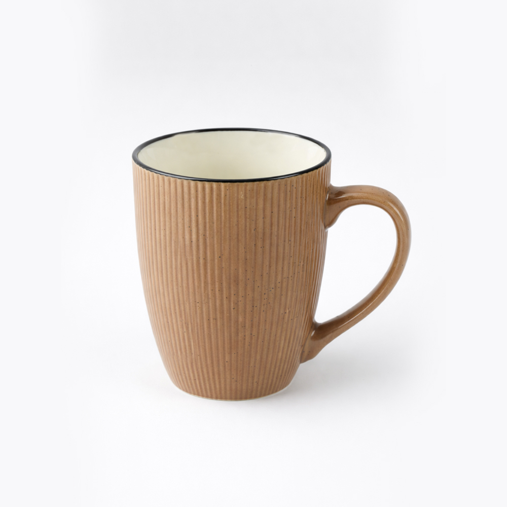 Premium Ribbed Brown Ceramic Coffee Mug 10cm x 8.5cm – Textured Modern Tea Cup for Home & Office