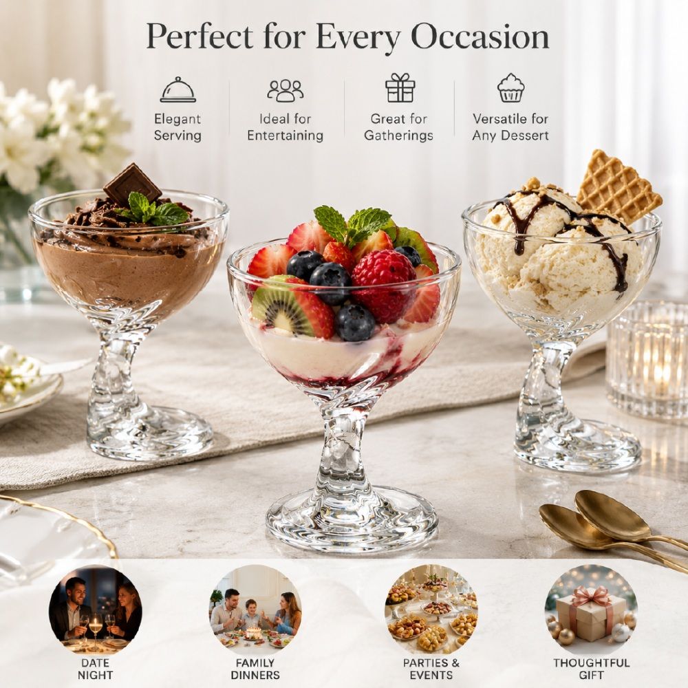 Sustainable Luxury Gravity-Style Dessert Bowl With Unique Stem Design, Transparent, 14 X 11 Cm