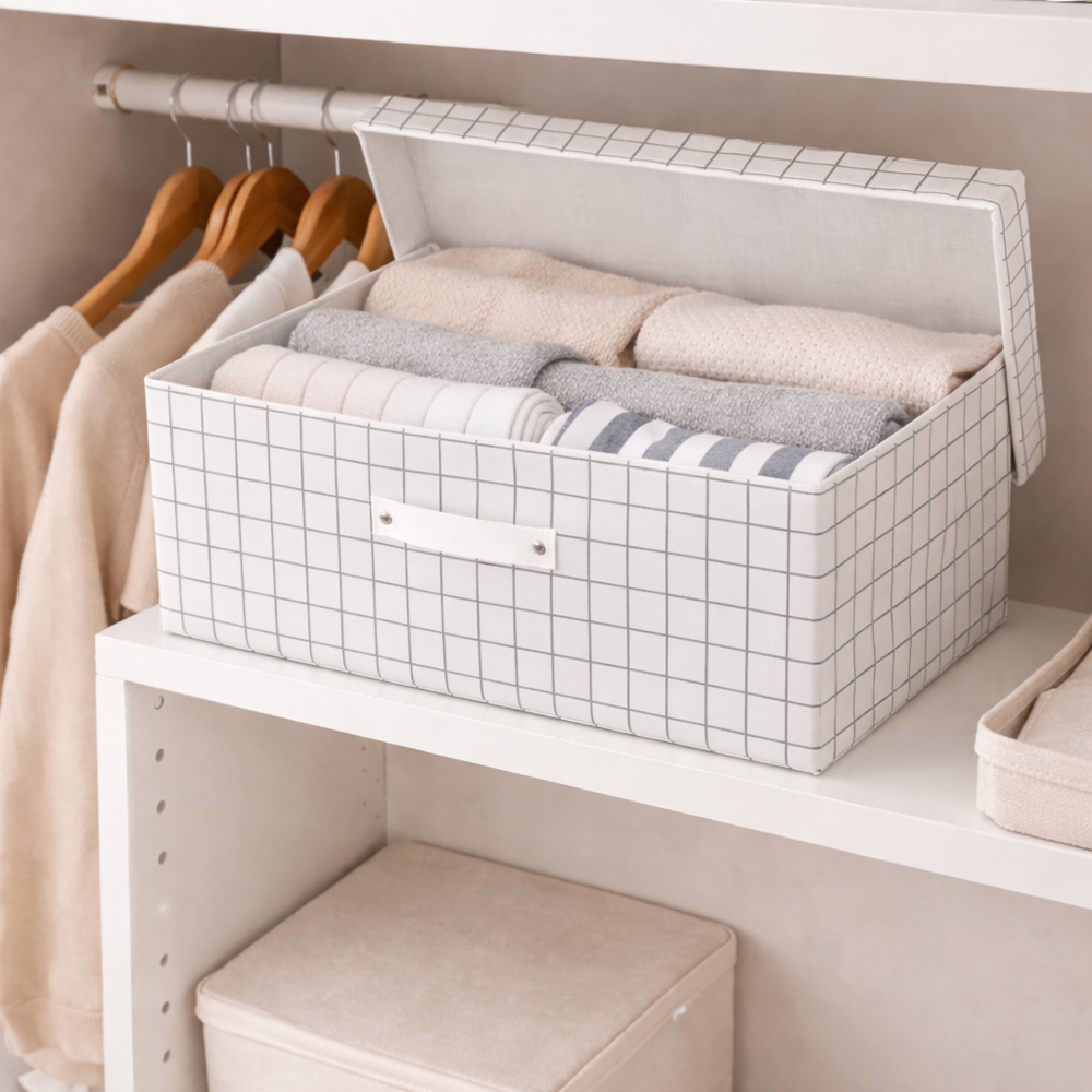 Premium Foldable Fabric Storage Box with Lid & Handle – Dust-Proof Stackable Organizer (Medium/Large)