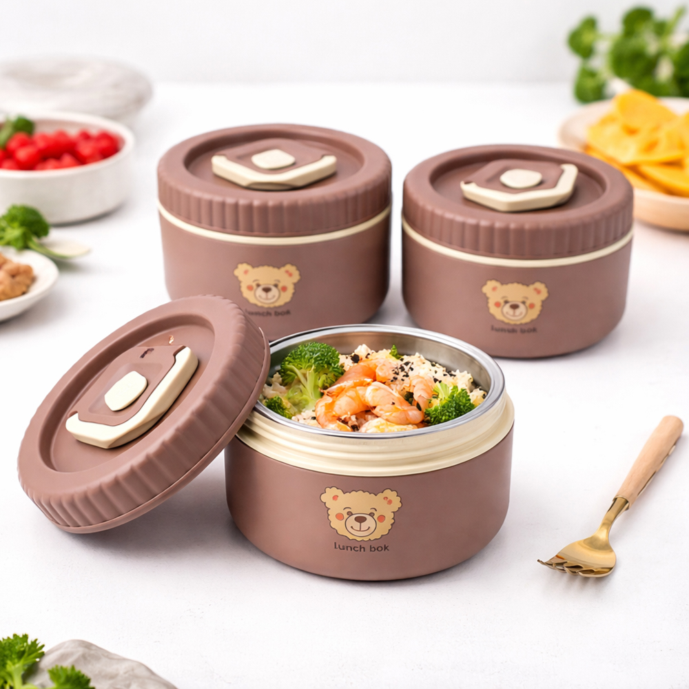 3-Piece Portable Lunch Box Set with Lock Lid – Compact Food Storage Container Set for Office, School & Travel