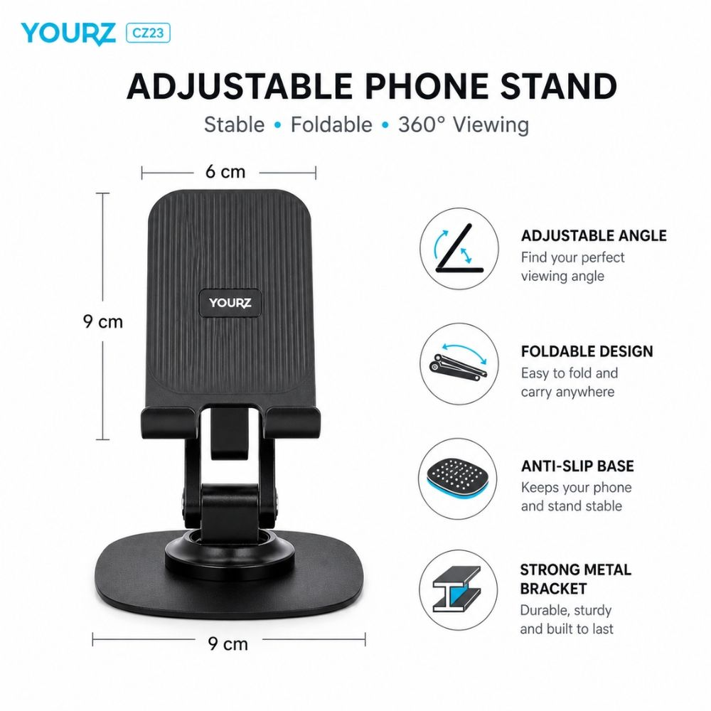 Adjustable Wall Mount & Foldable Mobile Stand – Strong Suction Base (9.5Cm Top & 9.5Cm Bottom)