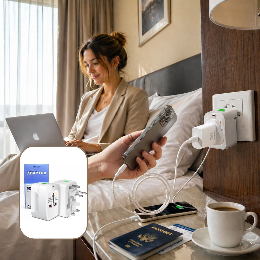 All In One Universal World Travel Adaptor Surge Protector Plug For Worldwide Compatibility