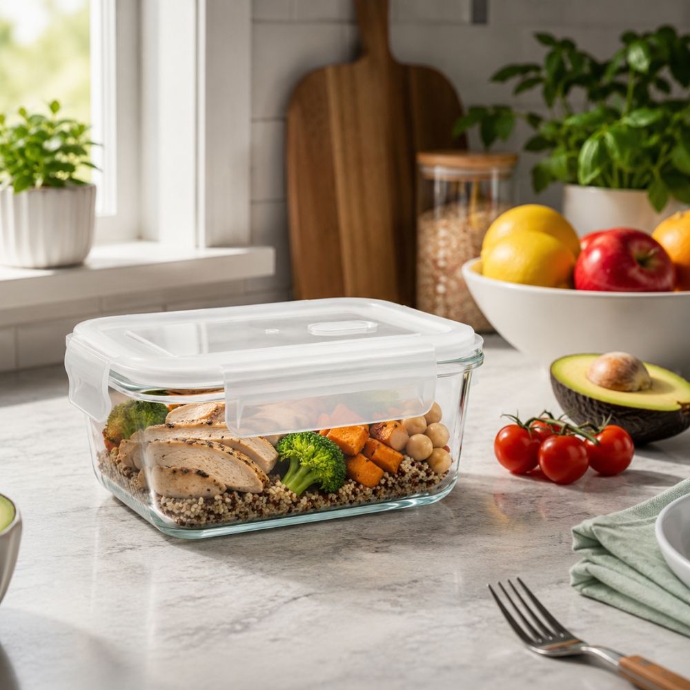 Premium Airtight Borosilicate Glass Food Storage Container With Steam Release Vent And Leakproof Locking Lid
