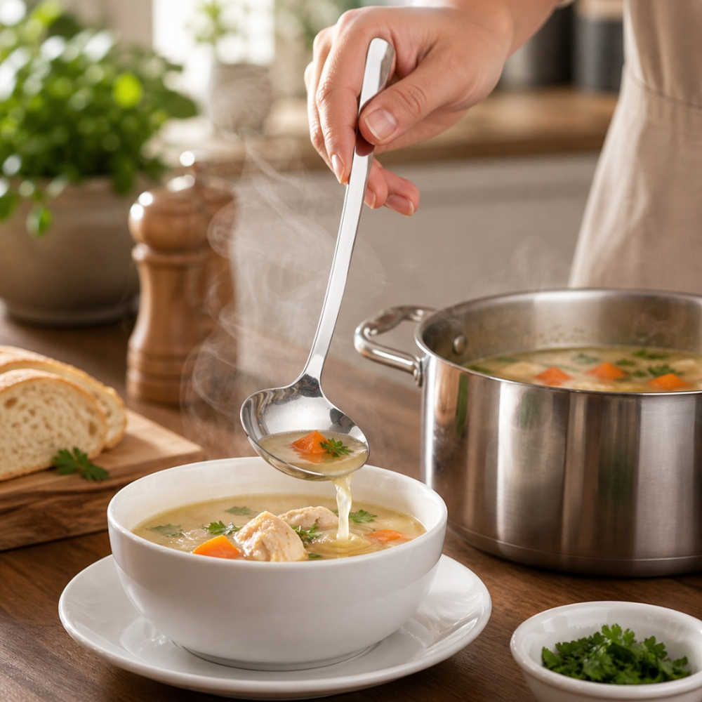 Premium Mirror Polished Stainless Steel Soup Ladle With Long Ergonomic Handle
