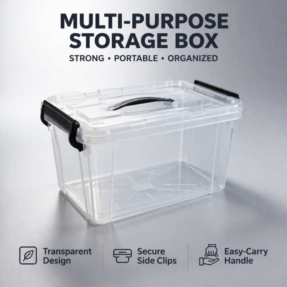 Premium Plastic Storage Box with Lid & Handle – Durable Stackable Organizer Container for Home, Office & Kitchen (33x23x20cm)