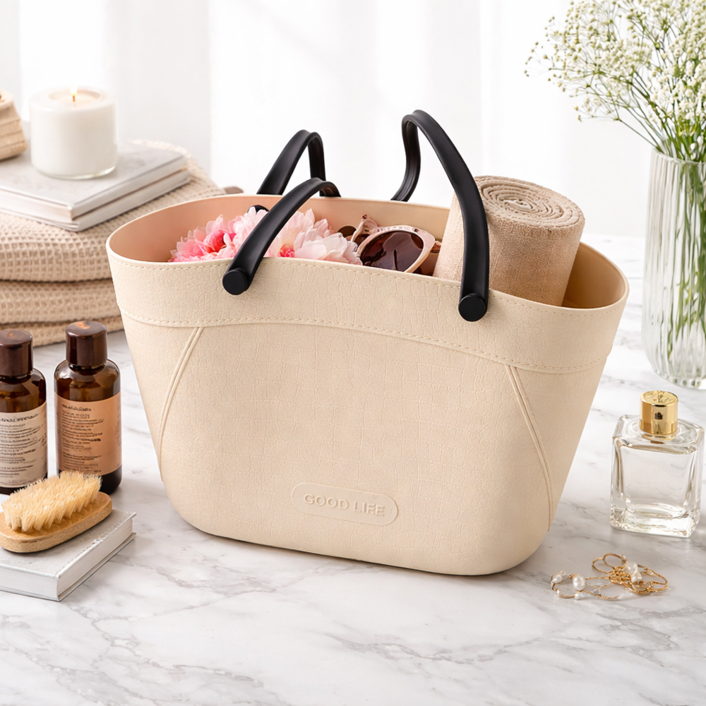 Portable Plastic Laundry Basket with Handle – Space Saving Clothes Storage Basket (29cm x 40cm)