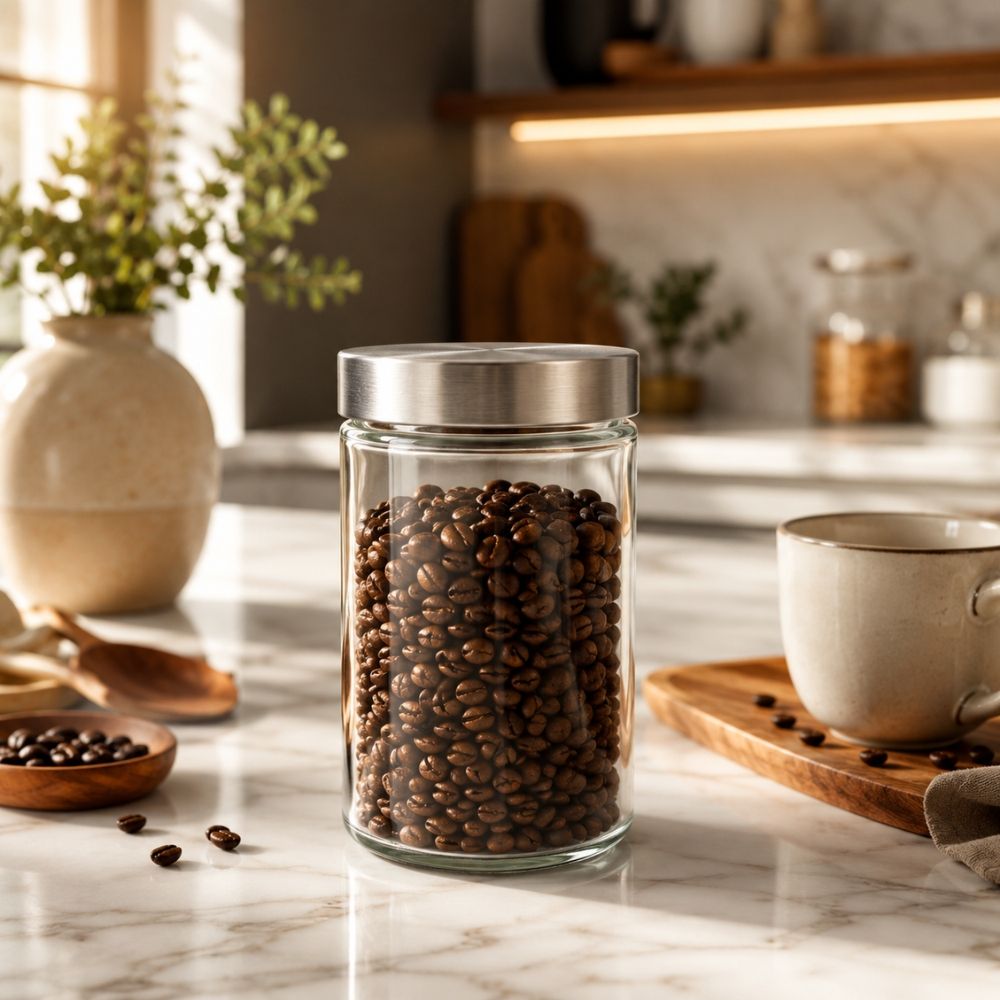 Premium Glass Storage Jar With Stainless Steel Lid - 15.5 X 8.5Cm, Transparent