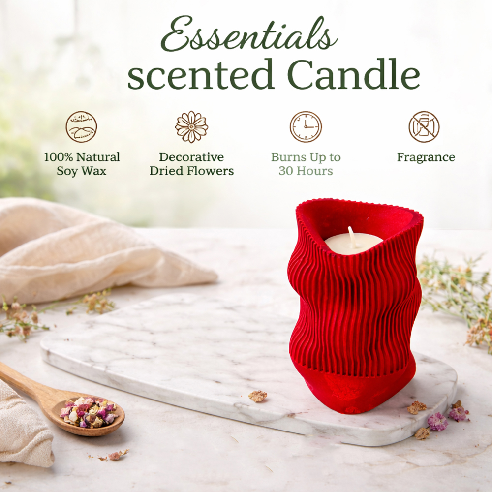 Modern Sculptural Red Scented Candle – Decorative Wave Design Candle for Home Décor, Gift & Relaxation (10x8cm)