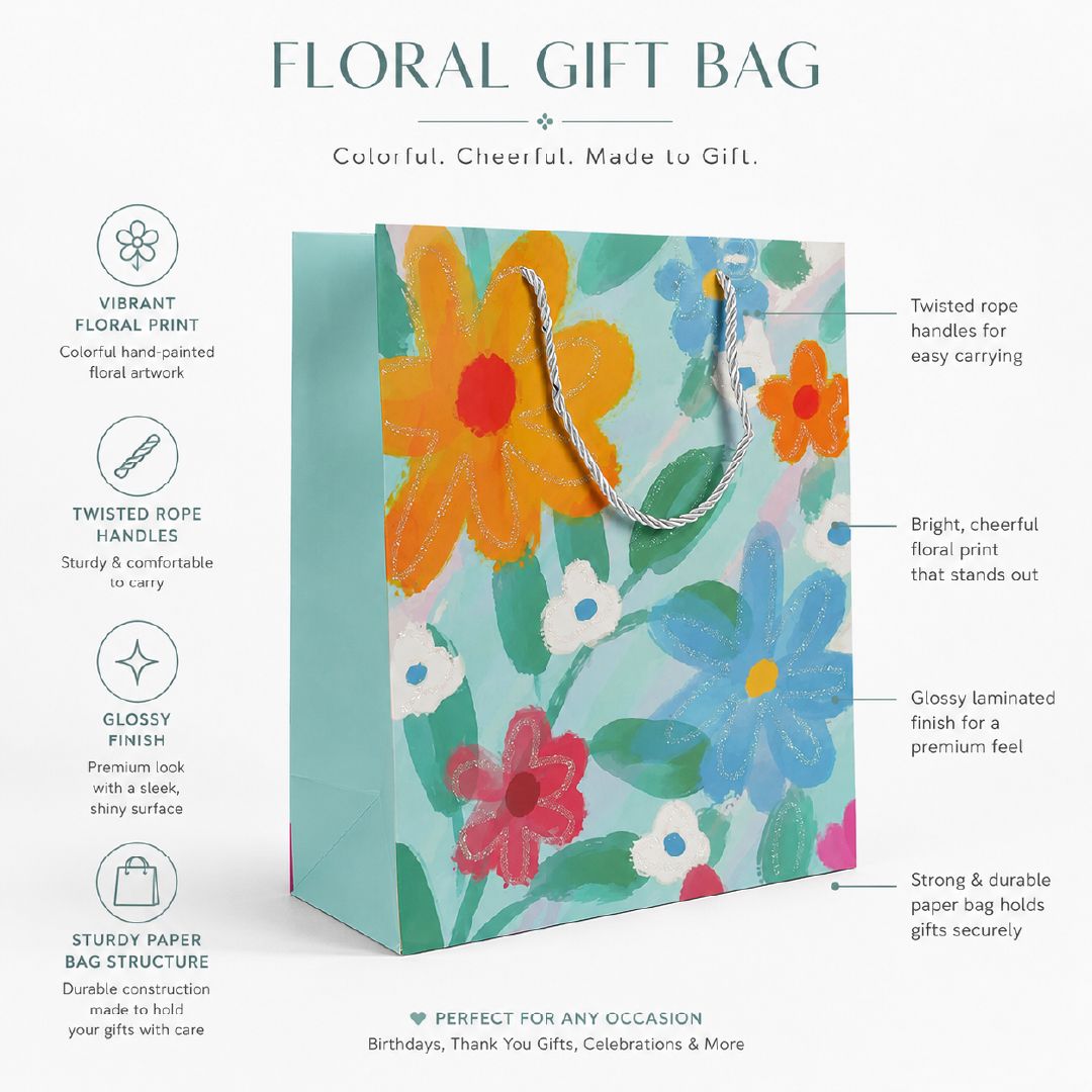 Elegant Floral Art Premium Paper Gift Bag – 32Cm