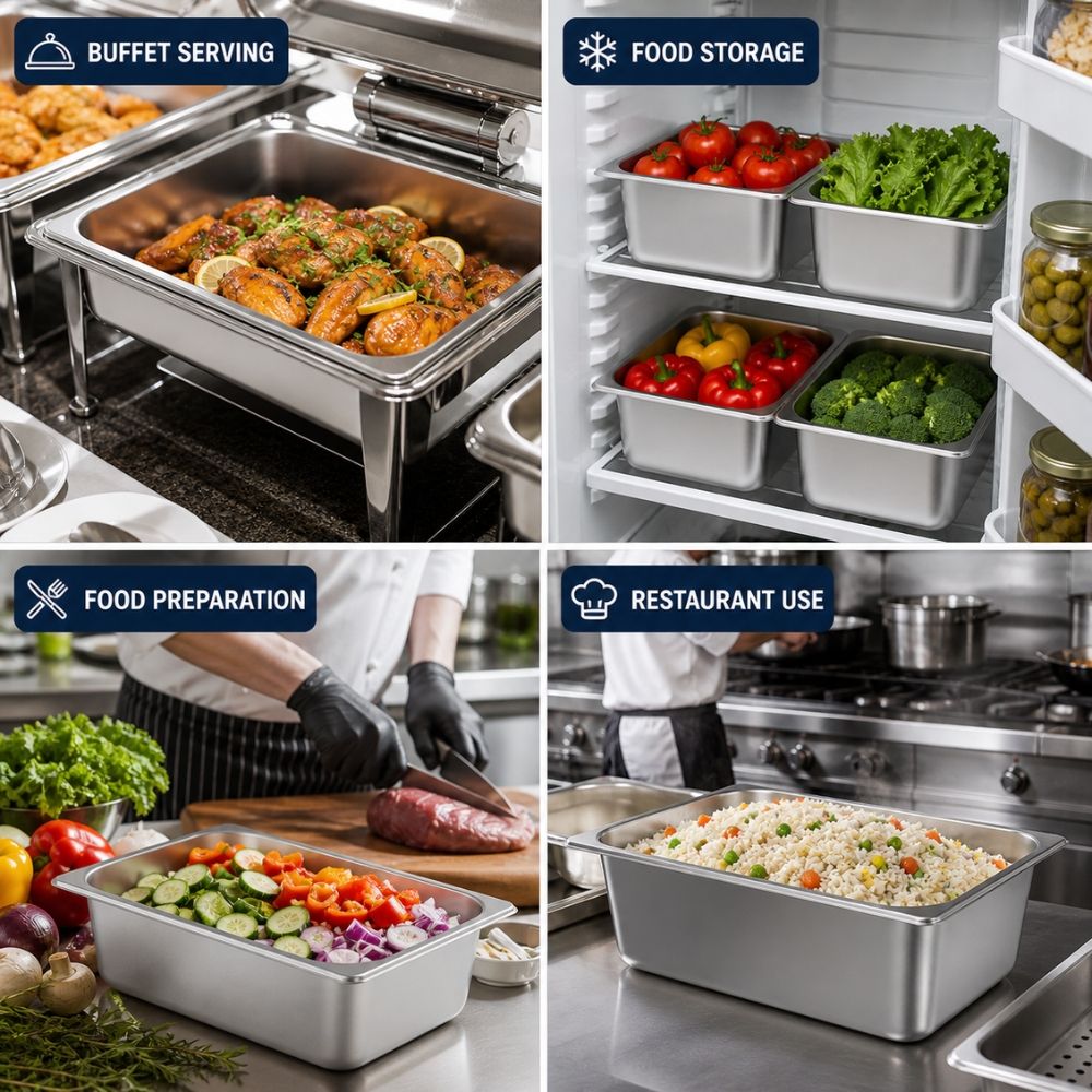 Commercial Grade Stainless Steel Deep Food Storage Buffet Pan For Kitchen