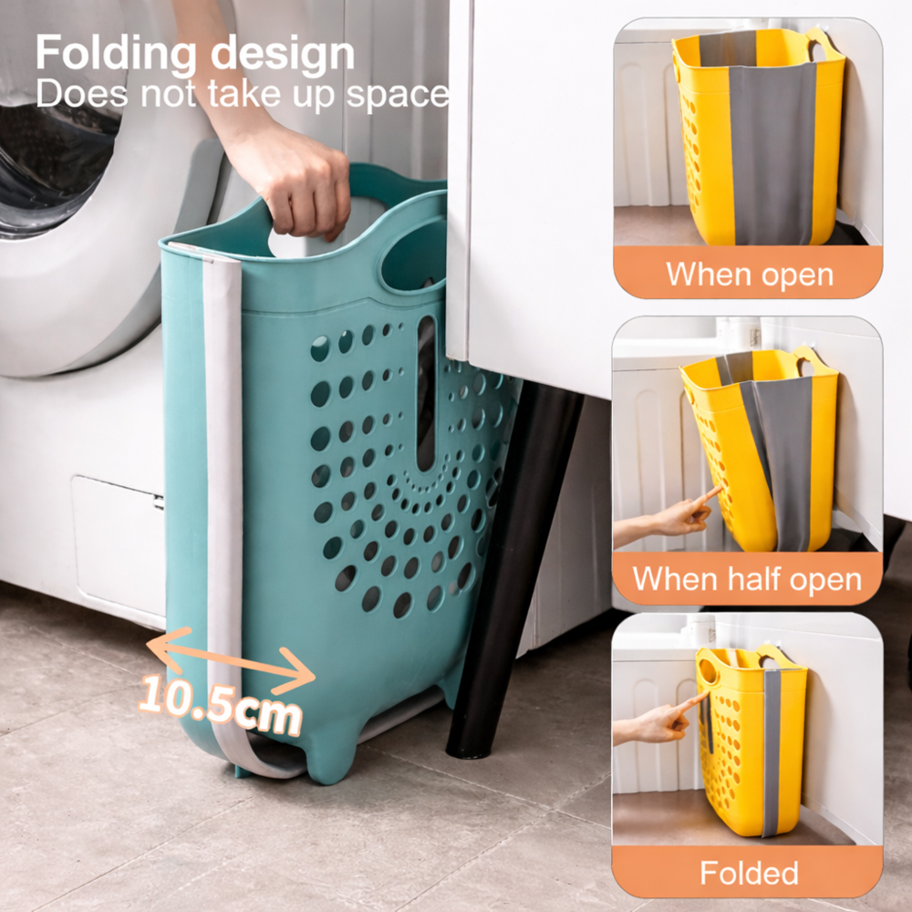 Portable Plastic Laundry Basket with Handle – Ventilated Clothes Storage Basket (42cm x 23cm x 35cm)