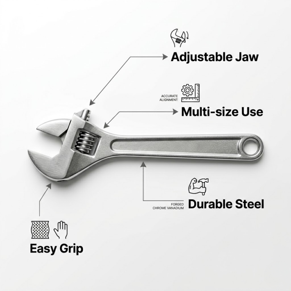 10-Inch Professional Adjustable Wrench (250mm) - Forged Chrome Vanadium Steel