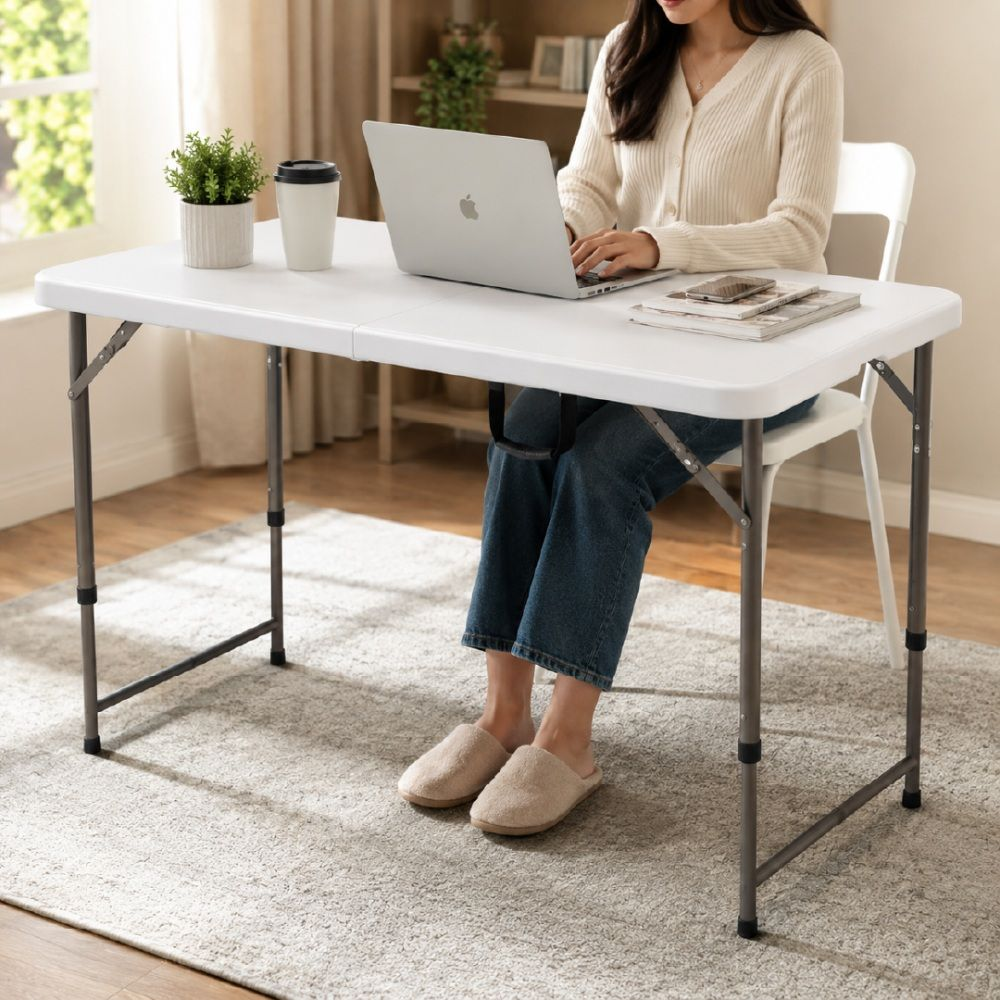 Fluid Portable Folding Table With Height-Adjustable Legs – 74 X 122 X 60 Cm
