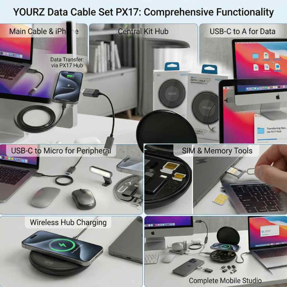 Multi Functional Data Cable Set And Wireless Charging Hub 6 In 1 -Small Mobile Studio