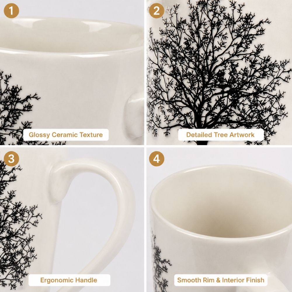 Cosmopolitan Natural Mix Ceramic Mug With A Tree Pattern And Finish – Off (12.5 X 8.5Cm)