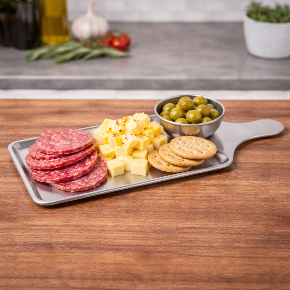 Multi-Function Stainless Steel Serving Plate | Sushi & Snacks Serving Trey (33×12 Cm)