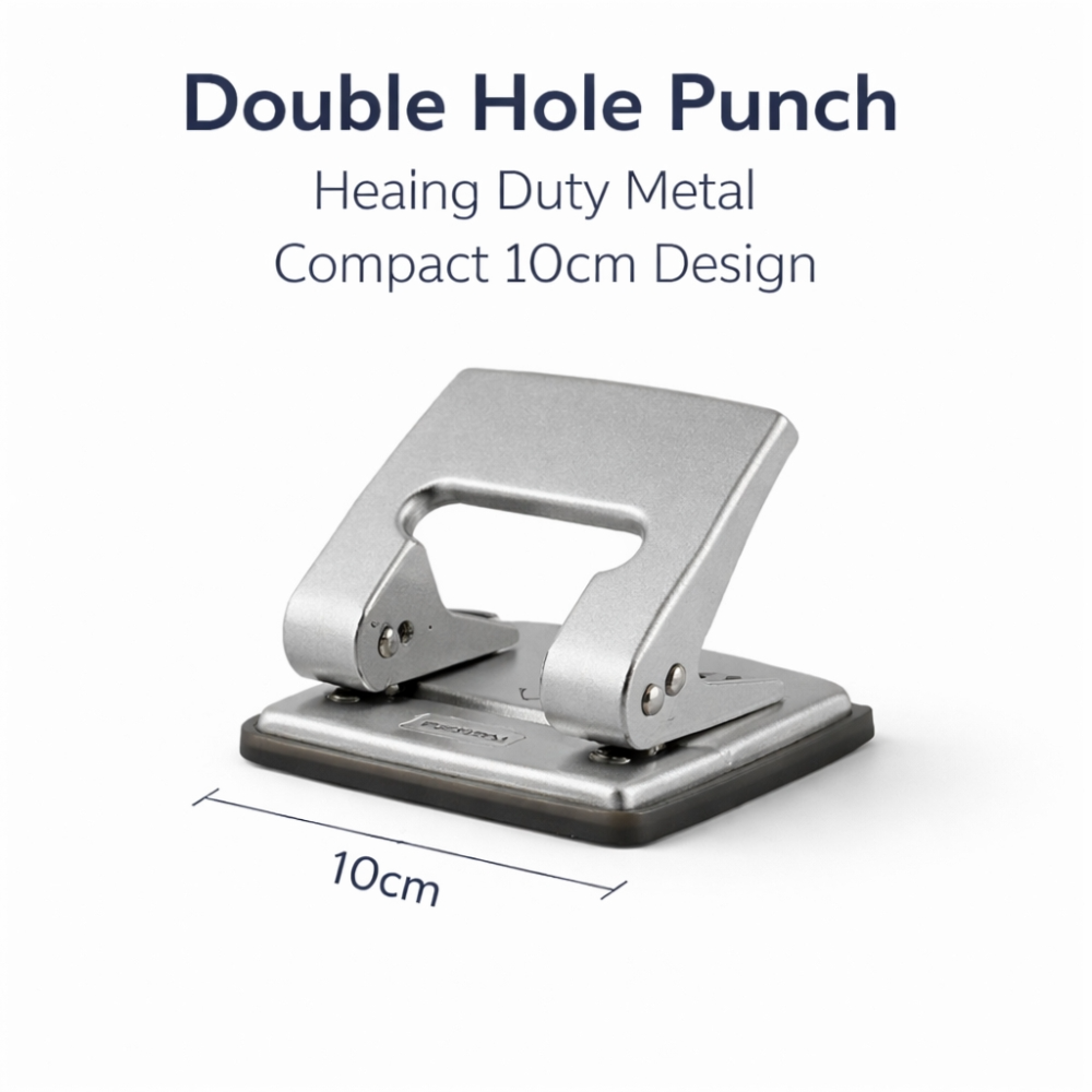Heavy Duty Metal Double Hole Punch – Compact 10cm (80mm Spacing)